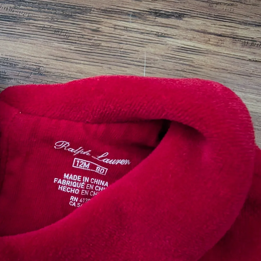 $ Ralph Lauren Red Velour Collared Dress‎